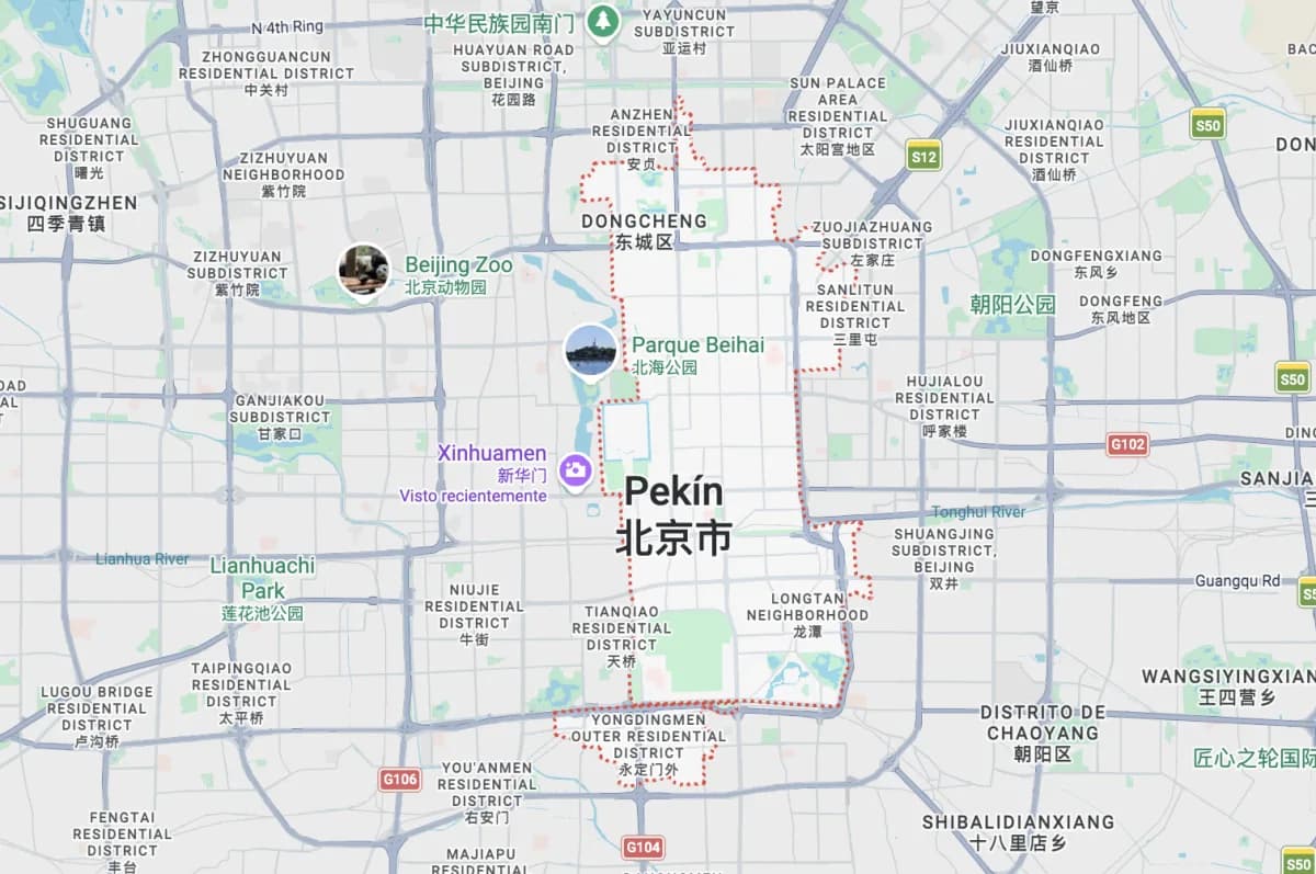 Map of Beijing showing the Dongcheng district, east of the Forbidden City