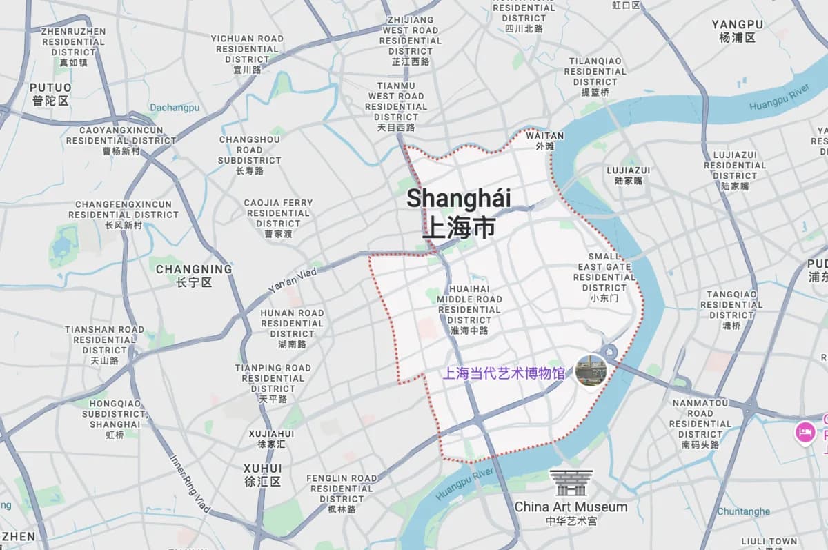 Mapa de la zona de Huangpu, cerca de Nanjing Road, Shanghái